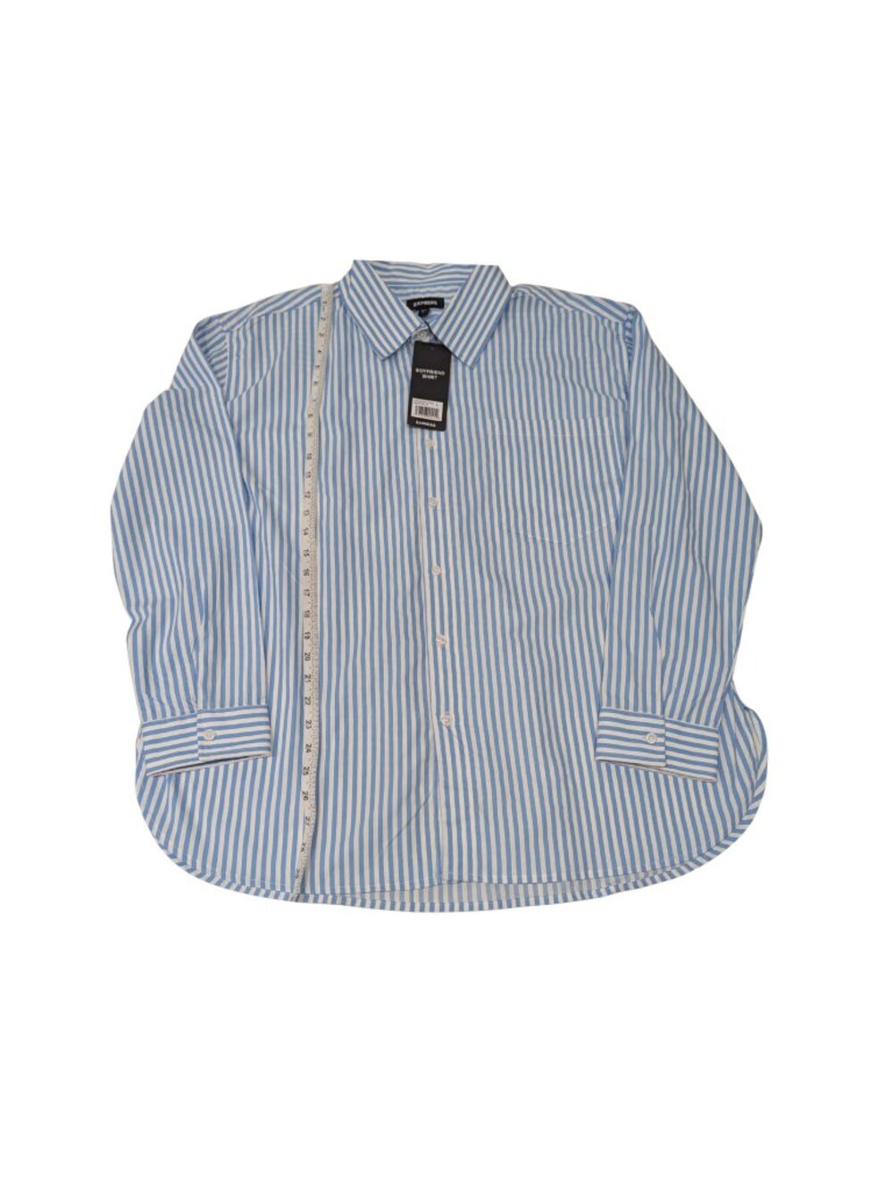 Express Boyfriend Shirt Women L Blue White Striped Cotton Button Down NWT - Picture 8 of 9
